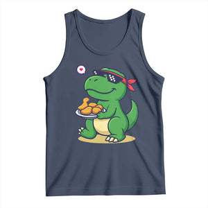 Cute Dinosaur Eating Chicken Nuggets Tank Top Food Humor Gift TS12 Navy Print Your Wear