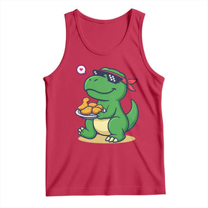 Cute Dinosaur Eating Chicken Nuggets Tank Top Food Humor Gift TS12 Red Print Your Wear