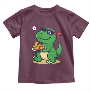 Cute Dinosaur Eating Chicken Nuggets Toddler T Shirt Food Humor Gift TS12 Maroon Print Your Wear