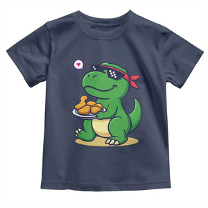 Cute Dinosaur Eating Chicken Nuggets Toddler T Shirt Food Humor Gift TS12 Navy Print Your Wear