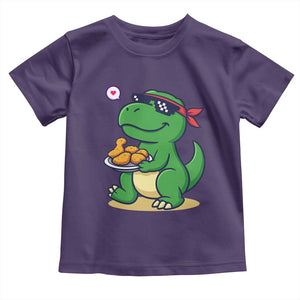 Cute Dinosaur Eating Chicken Nuggets Toddler T Shirt Food Humor Gift TS12 Purple Print Your Wear