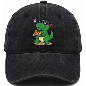 Cute Dinosaur Eating Chicken Nuggets Washed Cotton Baseball Cap Food Humor Gift TS12 Print Your Wear