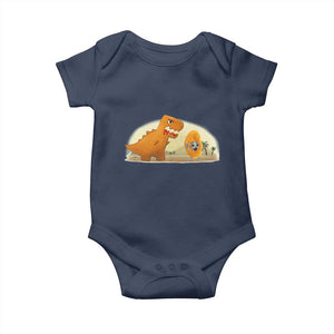 Dino Nuggets Chasing Cat Baby Onesie Funny Nugget Lover Gift TS12 Navy Print Your Wear