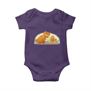 Dino Nuggets Chasing Cat Baby Onesie Funny Nugget Lover Gift TS12 Purple Print Your Wear