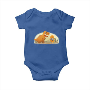 Dino Nuggets Chasing Cat Baby Onesie Funny Nugget Lover Gift TS12 Royal Blue Print Your Wear