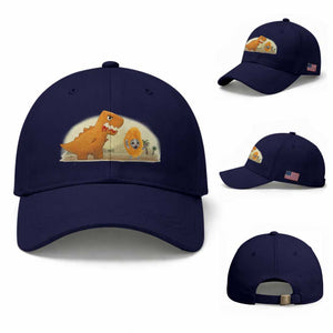 Dino Nuggets Chasing Cat Baseball Cap Funny Nugget Lover Gift TS12 Baseball Cap Universal Fit Dark Blue Print Your Wear