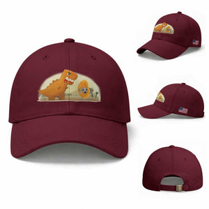 Dino Nuggets Chasing Cat Baseball Cap Funny Nugget Lover Gift TS12 Baseball Cap Universal Fit Maroon Print Your Wear