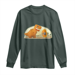 Dino Nuggets Chasing Cat Long Sleeve Shirt Funny Nugget Lover Gift TS12 Dark Forest Green Print Your Wear