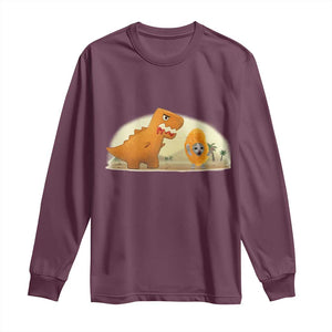 Dino Nuggets Chasing Cat Long Sleeve Shirt Funny Nugget Lover Gift TS12 Maroon Print Your Wear