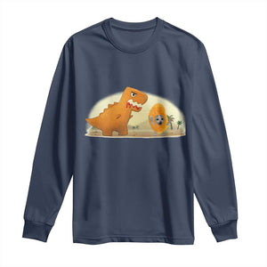 Dino Nuggets Chasing Cat Long Sleeve Shirt Funny Nugget Lover Gift TS12 Navy Print Your Wear