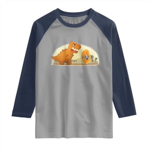 Dino Nuggets Chasing Cat Raglan Shirt Funny Nugget Lover Gift TS12 Sport Gray Navy Print Your Wear