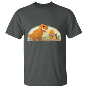 Dino Nuggets Chasing Cat T Shirt Funny Nugget Lover Gift TS12 Dark Heather Print Your Wear