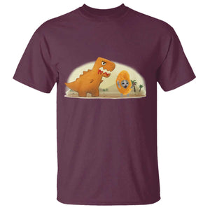 Dino Nuggets Chasing Cat T Shirt Funny Nugget Lover Gift TS12 Maroon Print Your Wear