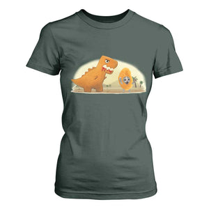 Dino Nuggets Chasing Cat T Shirt For Women Funny Nugget Lover Gift TS12 Dark Forest Green Print Your Wear