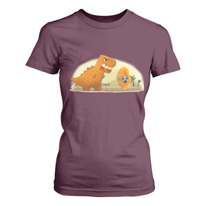 Dino Nuggets Chasing Cat T Shirt For Women Funny Nugget Lover Gift TS12 Maroon Print Your Wear
