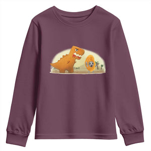 Dino Nuggets Chasing Cat Youth Sweatshirt Funny Nugget Lover Gift TS12 Maroon Print Your Wear