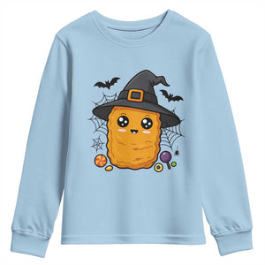 Halloween Nugget With Witch Hat Youth Sweatshirt Funny Food Gift TS12 Light Blue Print Your Wear