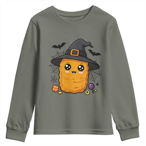 Halloween Nugget With Witch Hat Youth Sweatshirt Funny Food Gift TS12 Military Green Print Your Wear
