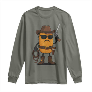 Cowboy Chicken Nugget Long Sleeve Shirt Funny Food Gift TS12 Military Green Print Your Wear