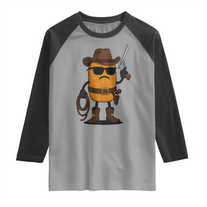 Cowboy Chicken Nugget Raglan Shirt Funny Food Gift TS12 Sport Gray Black Print Your Wear
