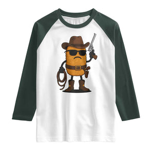 Cowboy Chicken Nugget Raglan Shirt Funny Food Gift TS12 White Dark Forest Green Print Your Wear