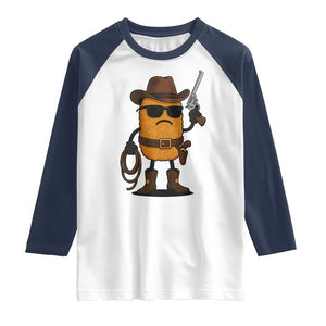 Cowboy Chicken Nugget Raglan Shirt Funny Food Gift TS12 White Navy Print Your Wear