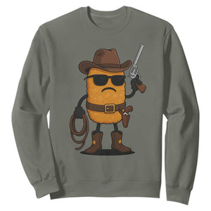 Cowboy Chicken Nugget Sweatshirt Funny Food Gift TS12 Military Green Print Your Wear