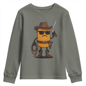 Cowboy Chicken Nugget Youth Sweatshirt Funny Food Gift TS12 Military Green Print Your Wear
