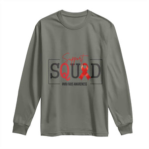 Support Squad Red Ribbon HIV AIDS Awareness Month Gift Long Sleeve Shirt TS12 Military Green Print Your Wear