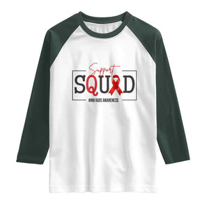 Support Squad Red Ribbon HIV AIDS Awareness Month Gift Raglan Shirt TS12 White Dark Forest Green Print Your Wear