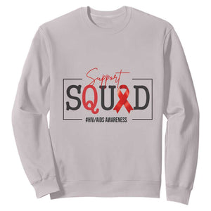 Support Squad Red Ribbon HIV AIDS Awareness Month Gift Sweatshirt TS12 Ice Gray Print Your Wear