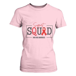Support Squad Red Ribbon HIV AIDS Awareness Month Gift T Shirt For Women TS12 Light Pink Print Your Wear