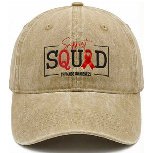 Support Squad Red Ribbon HIV AIDS Awareness Month Gift Washed Cotton Baseball Cap TS12 Print Your Wear