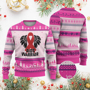 Aids Warrior Ugly Christmas Sweater Red Ribbon HIV Awareness Gift TS12 Hot Pink Print Your Wear