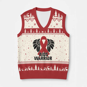 Aids Warrior V-Neck Knit Sweater Vest Red Ribbon HIV Awareness Gift TS12 Beige Red Print Your Wear