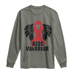 Aids Warrior Long Sleeve Shirt Red Ribbon HIV Awareness Gift TS12 Military Green Print Your Wear