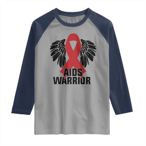 Aids Warrior Raglan Shirt Red Ribbon HIV Awareness Gift TS12 Sport Gray Navy Print Your Wear