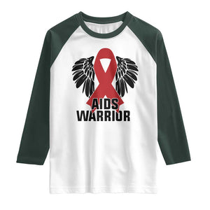 Aids Warrior Raglan Shirt Red Ribbon HIV Awareness Gift TS12 White Dark Forest Green Print Your Wear