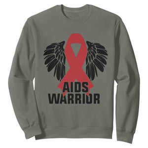 Aids Warrior Sweatshirt Red Ribbon HIV Awareness Gift TS12 Military Green Print Your Wear