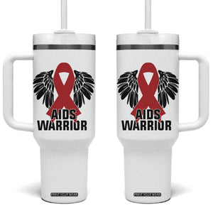 Aids Warrior Tumbler With Handle Red Ribbon HIV Awareness Gift TS12 One Size: 40 oz White Print Your Wear