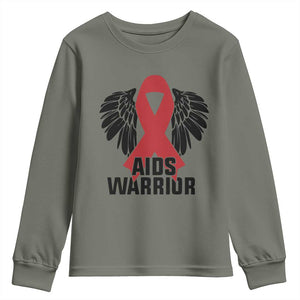 Aids Warrior Youth Sweatshirt Red Ribbon HIV Awareness Gift TS12 Military Green Print Your Wear