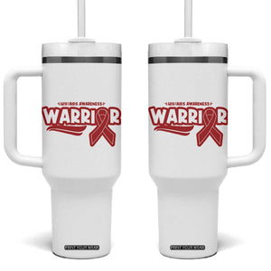 HIV Awareness Warrior Tumbler With Handle Red Ribbon Support Gift TS12 One Size: 40 oz White Print Your Wear