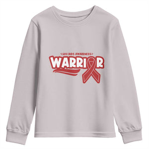 HIV Awareness Warrior Youth Sweatshirt Red Ribbon Support Gift TS12 Ice Gray Print Your Wear