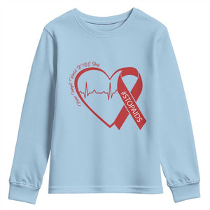 Never Forget World AIDS Day Youth Sweatshirt Red Ribbon HIV Awareness Gift TS12 Light Blue Print Your Wear