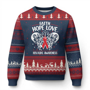 Red Ribbon Faith Hope Love Ugly Christmas Sweater World AIDS Day Gift TS12 Navy Red Print Your Wear