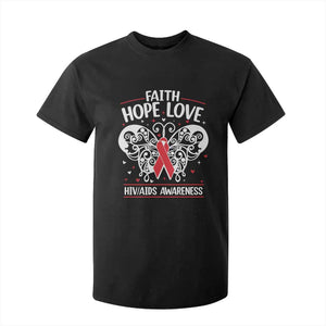 Red Ribbon Faith Hope Love T Shirt For Kid World AIDS Day Gift TS12 Black Print Your Wear
