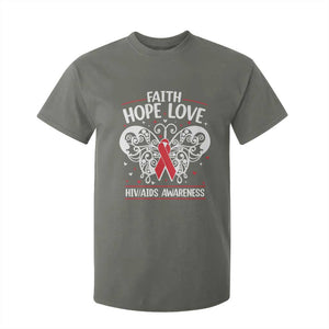 Red Ribbon Faith Hope Love T Shirt For Kid World AIDS Day Gift TS12 Military Green Print Your Wear