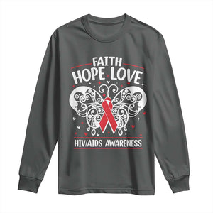 Red Ribbon Faith Hope Love Long Sleeve Shirt World AIDS Day Gift TS12 Dark Heather Print Your Wear