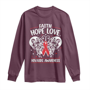 Red Ribbon Faith Hope Love Long Sleeve Shirt World AIDS Day Gift TS12 Maroon Print Your Wear