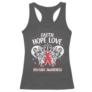 Red Ribbon Faith Hope Love Racerback Tank Top World AIDS Day Gift TS12 Dark Heather Print Your Wear